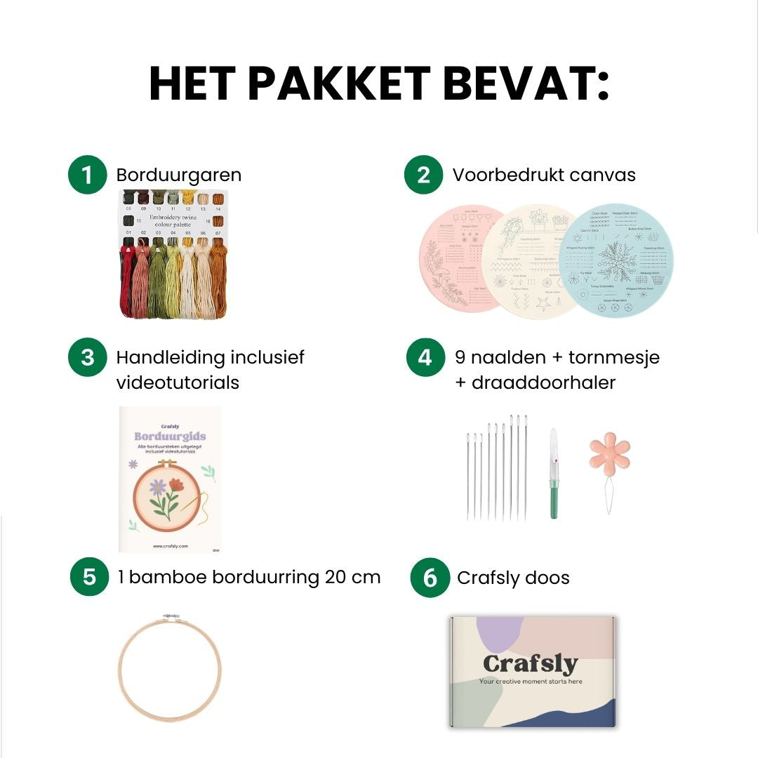 Borduurpakket voor beginners - Leer 30 verschillende steken