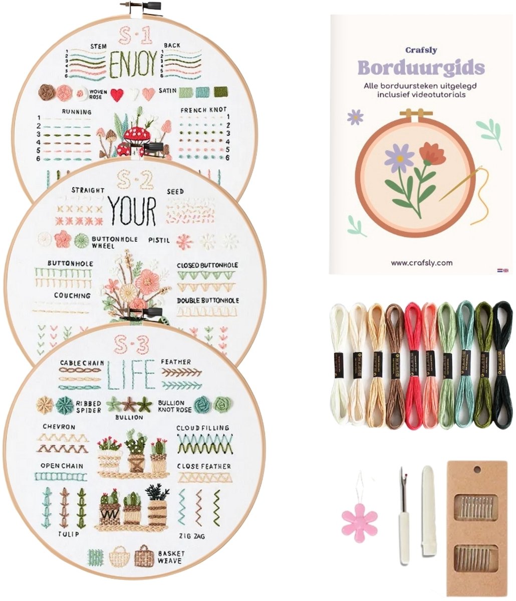 Borduurpakket voor beginners - Leer 30 verschillende steken wit