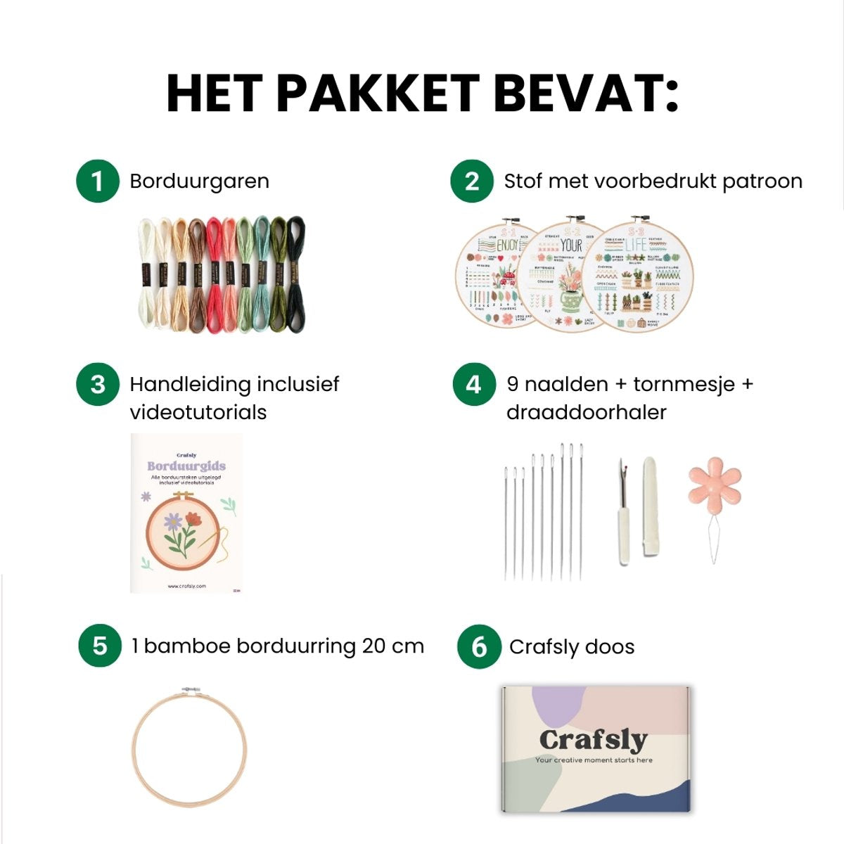 Borduurpakket voor beginners - Leer 30 verschillende steken wit