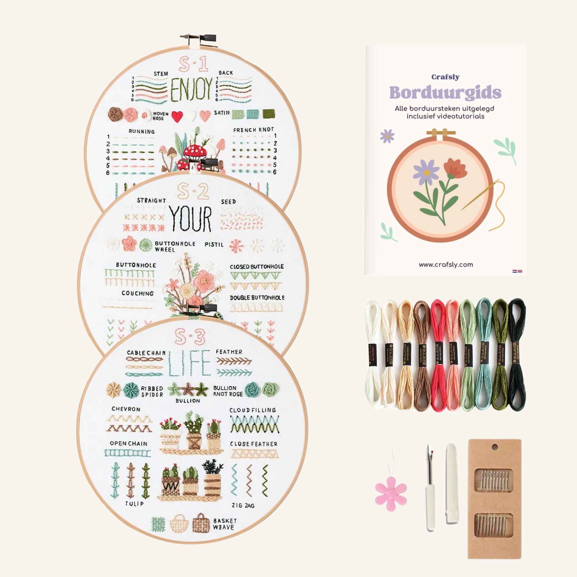 Borduurpakket voor beginners - Leer 30 verschillende steken wit